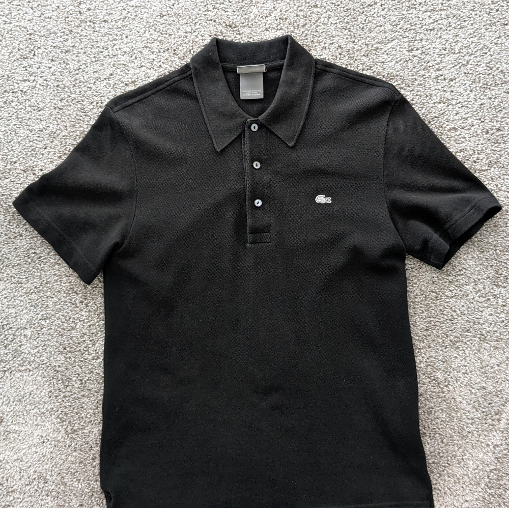 Lacoste Size 3 Black Mens Slim-Fit Silver Croc Polo